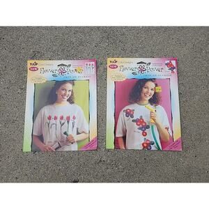 2 Vtg 1996 Tulip Color Designs Flower Power Blossoms Iron-On Floral Transfers